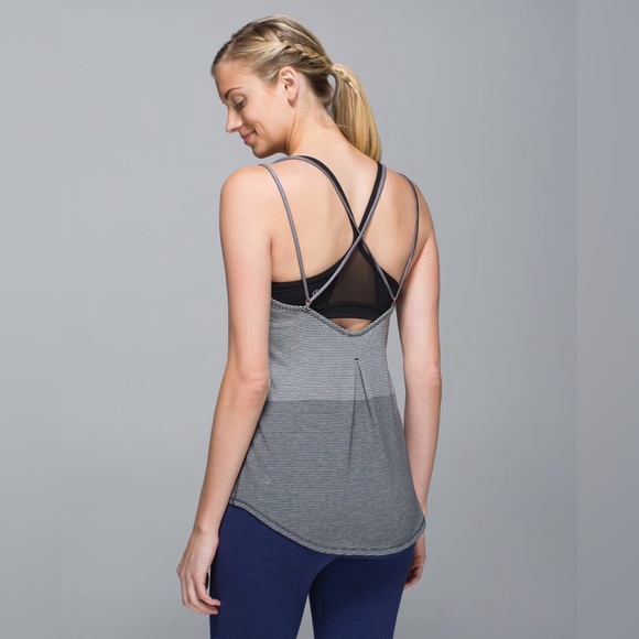 Lululemon Breezy Tank Divided Stripe Heathered Grey Activewear Workout Sz M/L - Picture 1 of 7